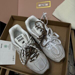 Miu Miu White and Brown Sneakers